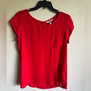 Banana Republic Red Simple Pocketed Short Sleeve Blouse Womens M Career